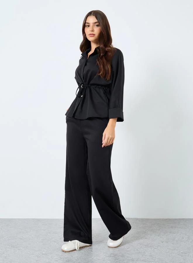 Styli Styli Black Drawstring Detail Shirt and Pants Co-Ords