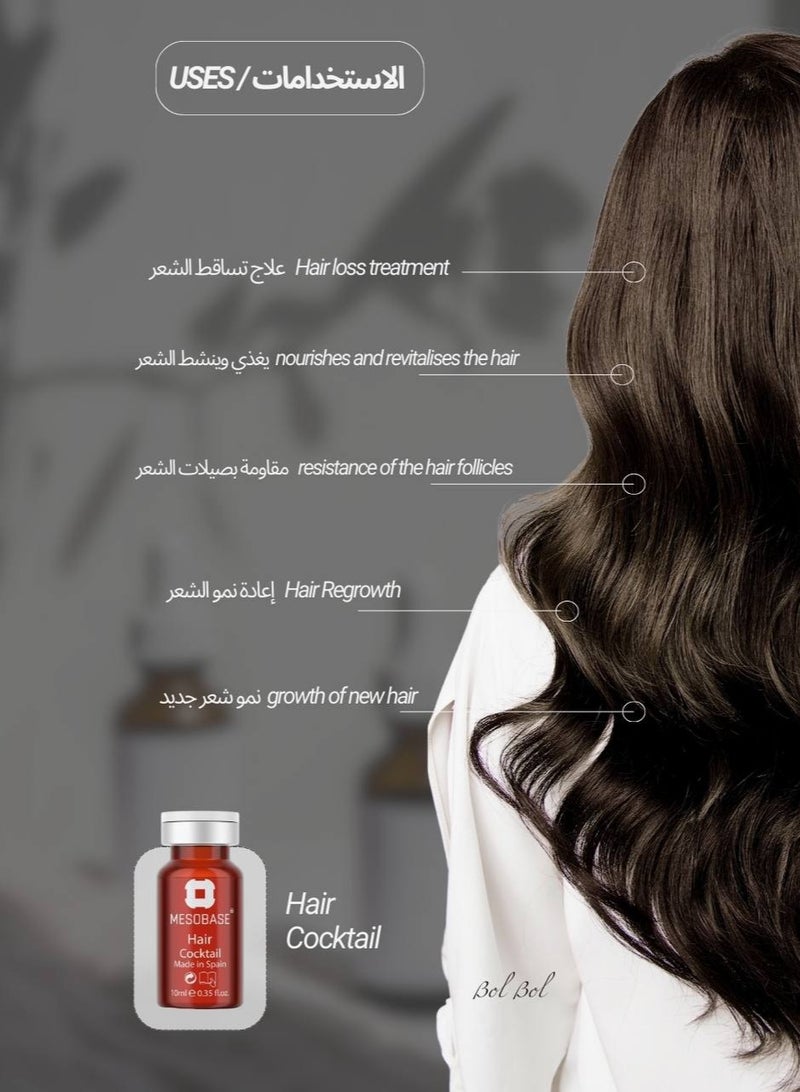 MESOBASE Hair Cocktail Mesobase brand for Hair Loss Prevention Hair Regrowth resistance of the hair follicles with Vitamin Biotin (0.05%) Iron (0.05%) Panthenol (10%) (1 pack 10ml) - Image 4