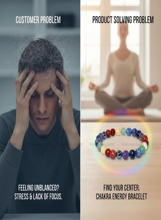SHIVAMAGATE Seven Chakra Crystal Healing Bracelet for Men & Women - Unisex Adjustable Energy Balancing Bracelet with 8mm Natural Gemstone Beads - Handmade Wellness Jewelry for Chakra (Pack of 1) - Image 5