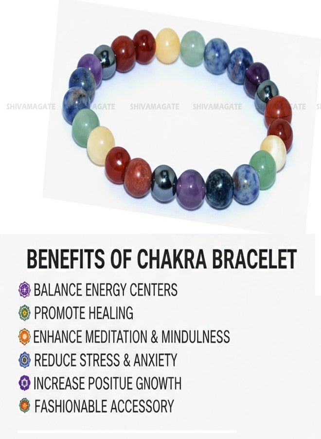 SHIVAMAGATE Seven Chakra Crystal Healing Bracelet for Men & Women - Unisex Adjustable Energy Balancing Bracelet with 8mm Natural Gemstone Beads - Handmade Wellness Jewelry for Chakra (Pack of 1) - Image 4