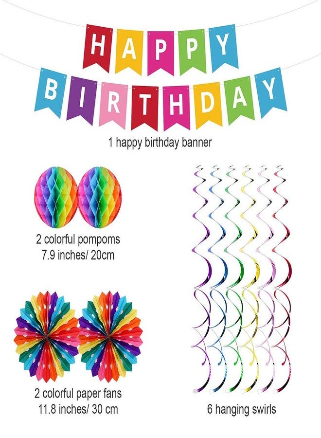 UNIIDECO Colorful Happy Birthday Decoration Kit, Including Rainbow Pom Poms, Banner, Swirls, Bday Decor For Men Women Kids Boy Girl, The Colored Office Birthday Decorations, Candy Party Supplies - Image 5