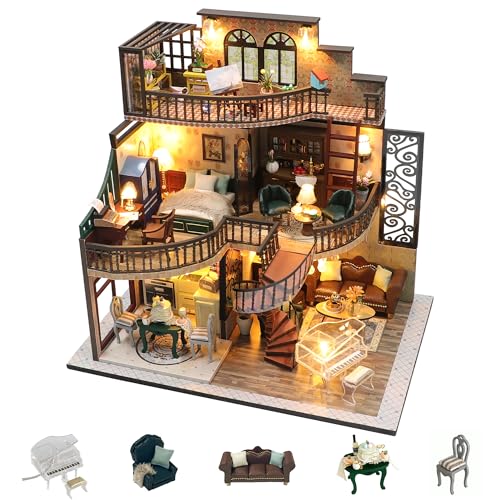 Flever DIY Miniature House Kit Tiny Home Kit with LED Light Mini House Build Craft Kits for Adults and Teens Home Decor Creative Gift for FamilyFriends Dream Building Pavilion - Image 1