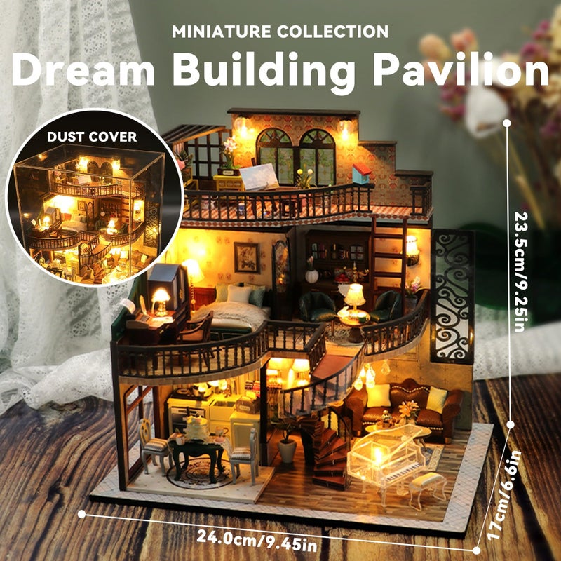 Flever DIY Miniature House Kit Tiny Home Kit with LED Light Mini House Build Craft Kits for Adults and Teens Home Decor Creative Gift for FamilyFriends Dream Building Pavilion - Image 3