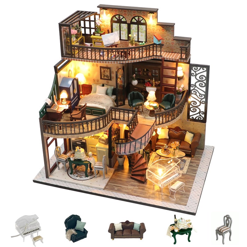 Flever DIY Miniature House Kit Tiny Home Kit with LED Light Mini House Build Craft Kits for Adults and Teens Home Decor Creative Gift for FamilyFriends Dream Building Pavilion - Image 2