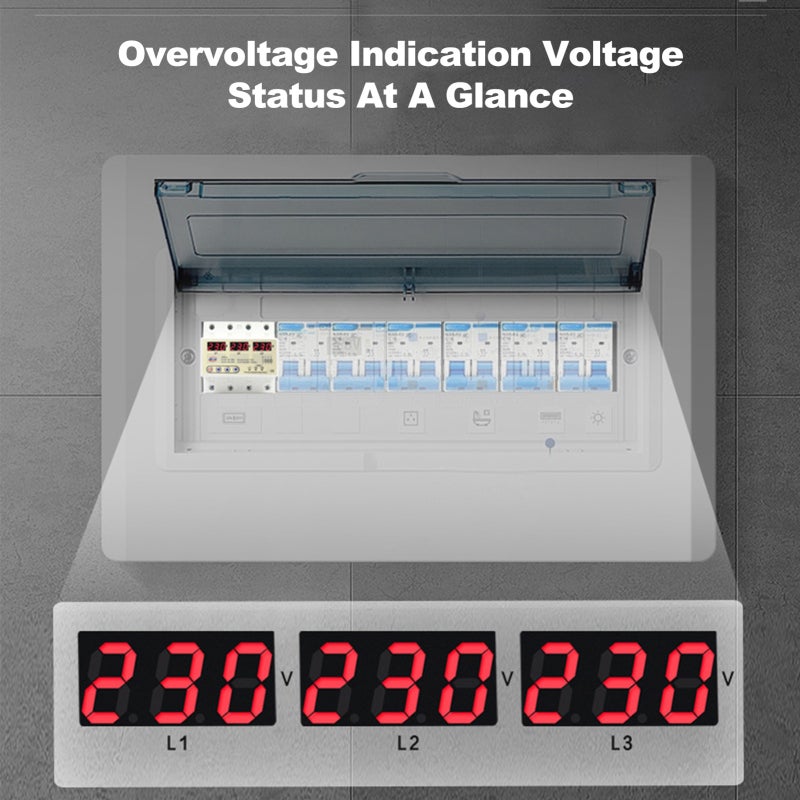 3 Phase Voltage Protector: White High-Strength Flame-Retardant Device - Clear Real-Time Digital Display Din Rail Mounted for Home And Mall Power Distribution Lines - Image 4