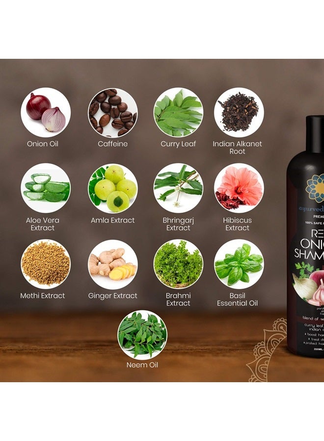 AYURVEDASHREE Red Onion Hair Growth & Hair Fall Control Shampoo – With Curry Leaf, Hibiscus, Indian Alanket, Blend of 14 Botanicals 200ML - SLS and Paraben Free - 100% Safe & Organic - All Hair Type - Image 2