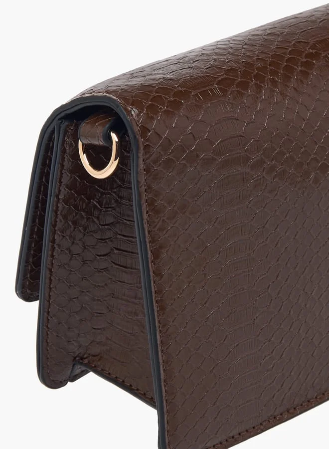 Paprika Women Textured Crossbody Bag with Chain Strap and Flap Closure