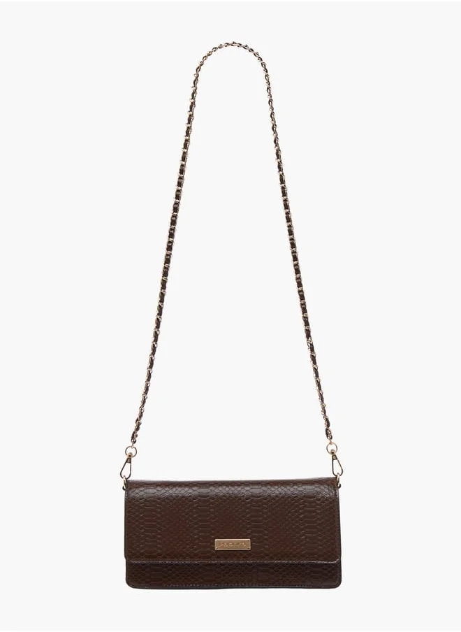 بابريكا Women Textured Crossbody Bag with Chain Strap and Flap Closure