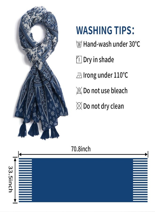 QIUTIMIY Scarf for Women Lightweight Soft Floral Printed Scarves Fall Winter Fashion Shawl Wrap with Fringe(Flower-Blue White) - Image 3