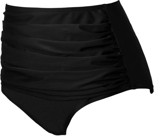 COCOPEAR Women's High Waisted Full Coverage Bikini Bottom Ruched Bathing Suit Bottoms for Women Tummy Control Swim Bottoms Black L - Image 2