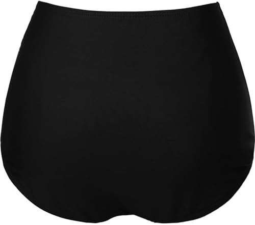 COCOPEAR Women's High Waisted Full Coverage Bikini Bottom Ruched Bathing Suit Bottoms for Women Tummy Control Swim Bottoms Black L - Image 3