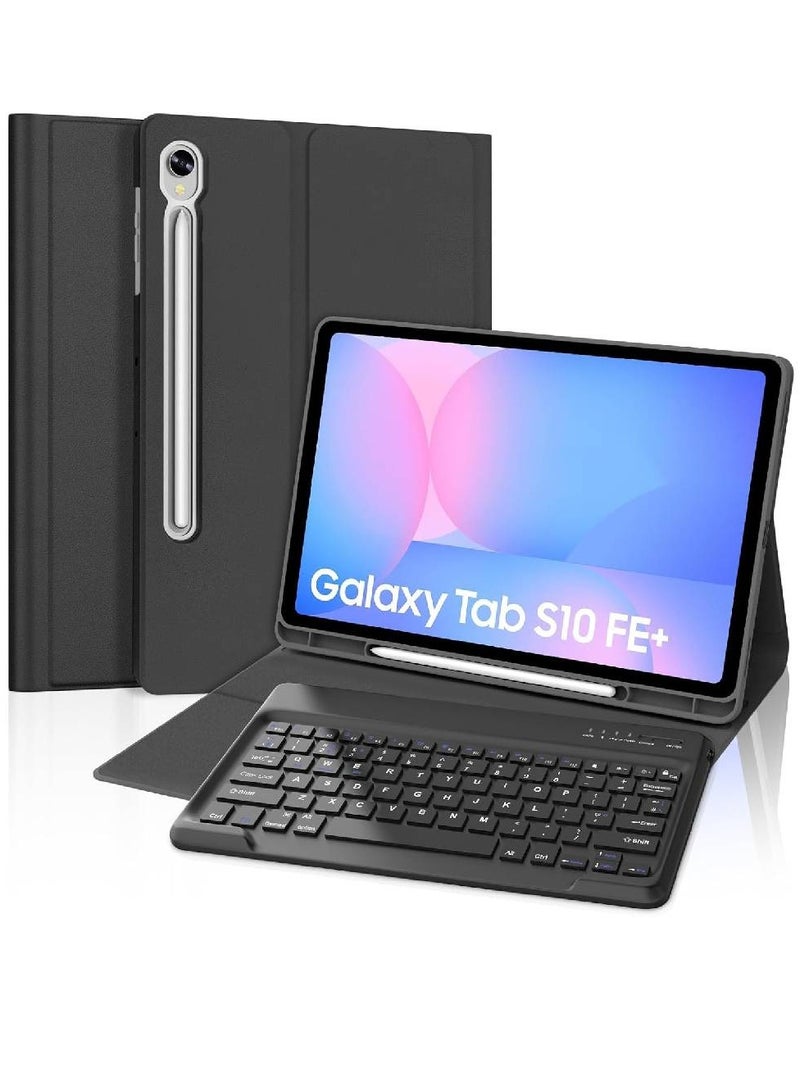 زومي لوحة مفاتيح ZOOMEE لجهاز Samsung Galaxy Tab S10 FE Plus 2025 مقاس 13.1 بوصة، حافظة لجهاز Samsung Galaxy Tab S10 FE Plus مقاس 13.1 بوصة، غطاء لوحة مفاتيح بلوتوث مغناطيسي قابل للفصل، أسود - Image 1