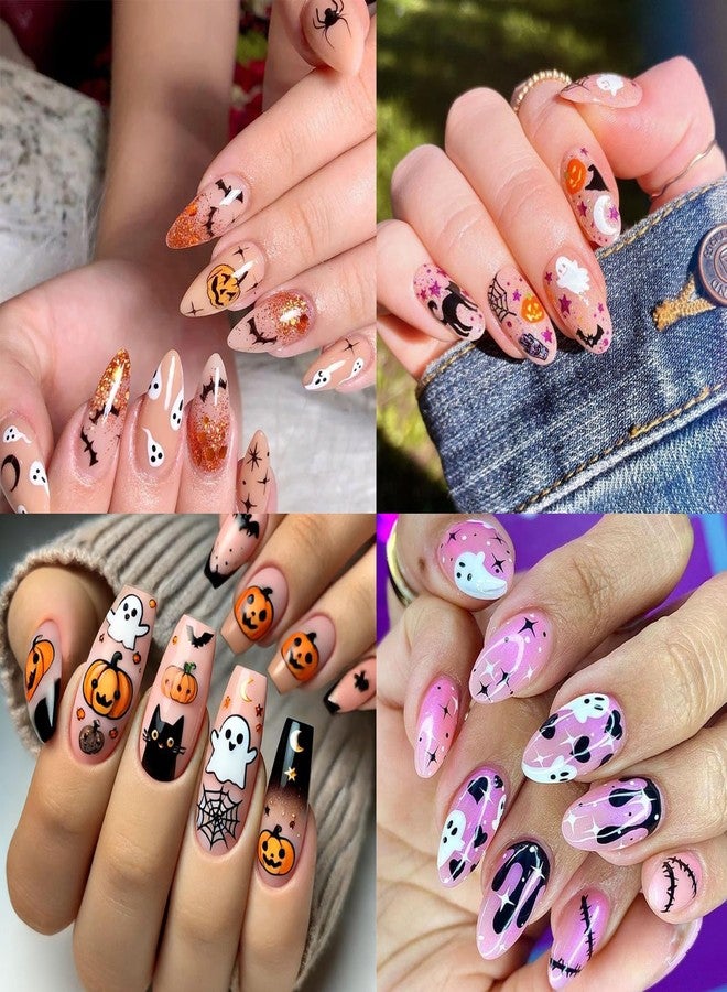 LRKNNO 10 Rolls Halloween Nail Foil Transfers Stickers Pumpkin Ghost Skull Spider Bat Nail Art Foils Decals Cute Halloween Nails Supplies Witch Ghost Nail Stickers Wraps for Women Girls DIY Nail Art Designs - Image 5