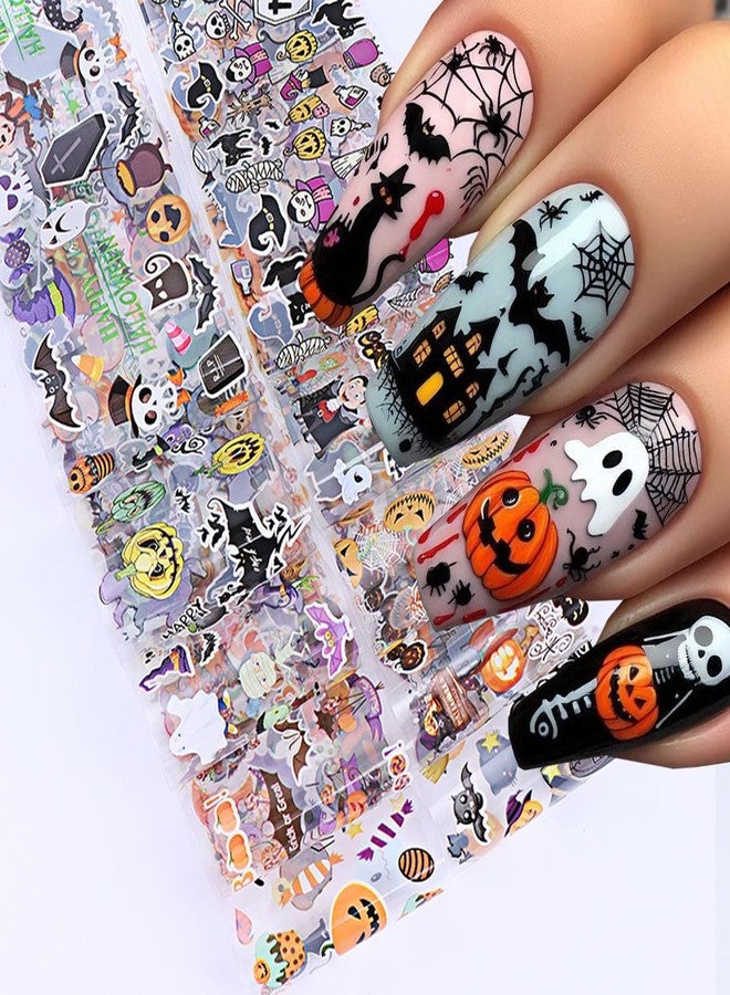 LRKNNO 10 Rolls Halloween Nail Foil Transfers Stickers Pumpkin Ghost Skull Spider Bat Nail Art Foils Decals Cute Halloween Nails Supplies Witch Ghost Nail Stickers Wraps for Women Girls DIY Nail Art Designs - Image 2
