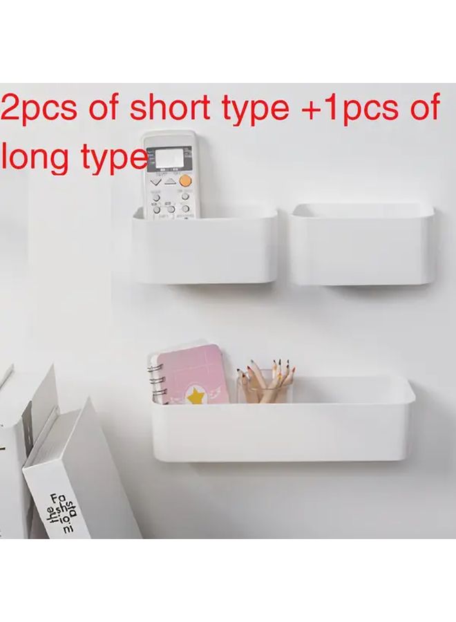 3pcs White Wall Mounted Storage Boxes 2 Short 1 Long Plastic Organizer - Image 1