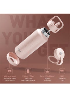 BEOLA 950ml Water Bottle 18/8 Stainless Steel 304 Double Wall Insulated Thermos Bottle with Straw Lid and wide mouth, 2 lids included, Hot Cold Liquids Sports Bottle bella, 32oz (Blush Pink)  - Image 2