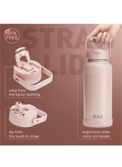 BEOLA 950ml Water Bottle 18/8 Stainless Steel 304 Double Wall Insulated Thermos Bottle with Straw Lid and wide mouth, 2 lids included, Hot Cold Liquids Sports Bottle bella, 32oz (Blush Pink)  - Image 3