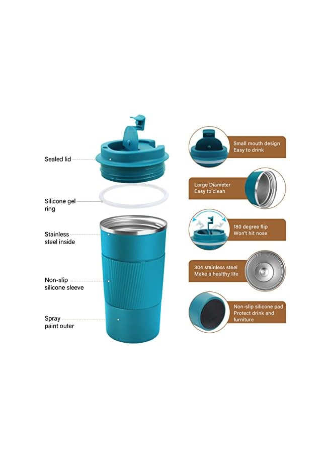 Zaboon Steel Coffee Cup Vacuum Insulated Travel Mug For Home Office Outdoor Works Great For Ice Drinks And Hot Beverage（Blue） - Image 4