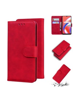 HuHa Case Cover For Realme C12/Realme Narzo 20 Skin Feel Pure Color Flip Leather Phone Case Red 