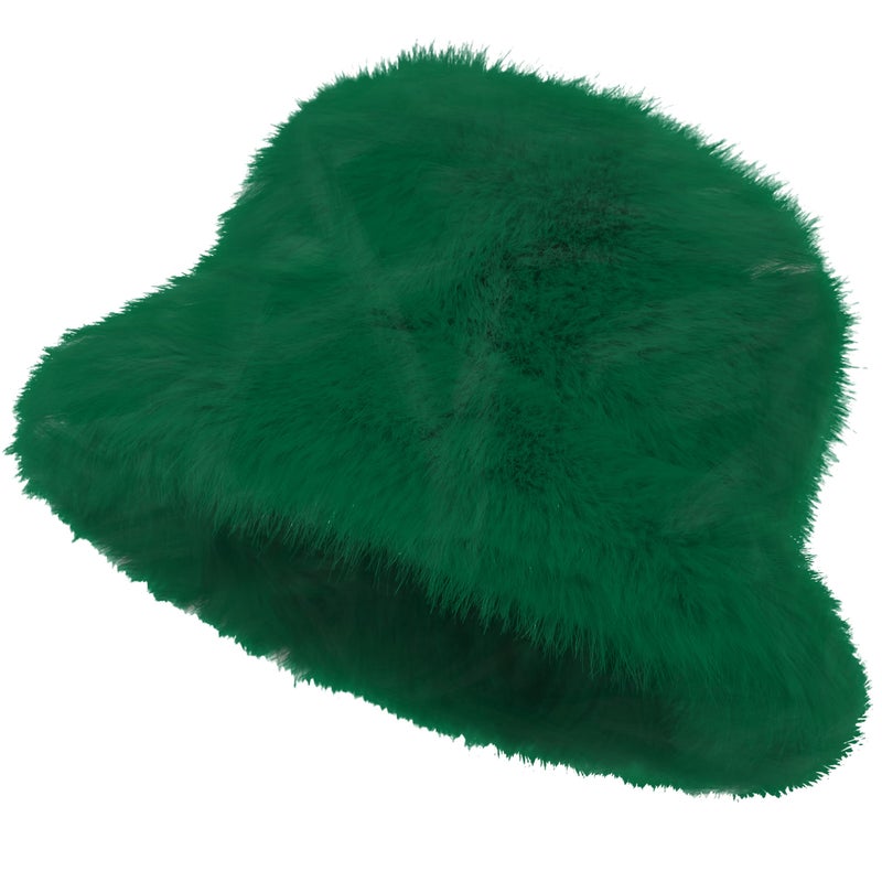 LA CARRIE Women's Fuzzy Wide Brim Faux Fur Bucket Hat Winter Warmer Fisherman Cap(Green) - Image 1