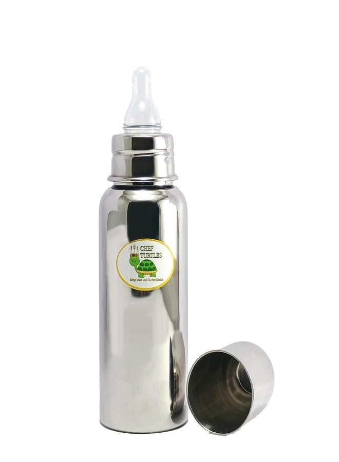 Chef Turtles® Stainless Steel Feeding Baby Bottle, BPA Free Anti Colic Slim Neck Steel Milk Feeding Bottle 304 Grade- (Medium 300ml) - Image 1