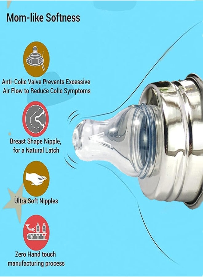 Chef Turtles® Stainless Steel Feeding Baby Bottle, BPA Free Anti Colic Slim Neck Steel Milk Feeding Bottle 304 Grade- (Medium 300ml) - Image 5