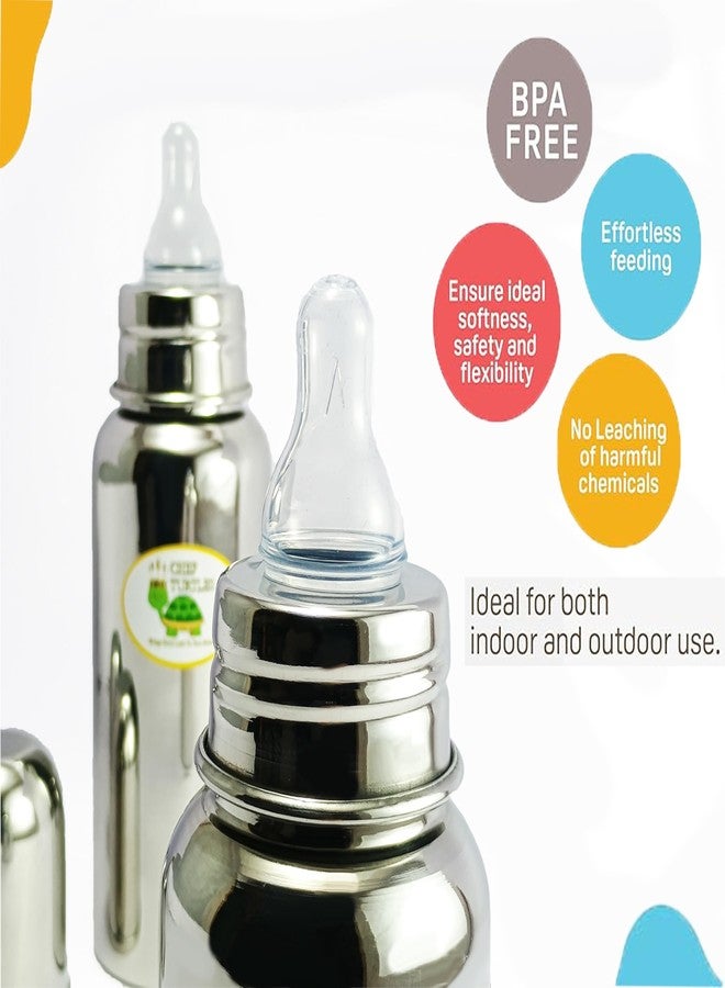 Chef Turtles® Stainless Steel Feeding Baby Bottle, BPA Free Anti Colic Slim Neck Steel Milk Feeding Bottle 304 Grade- (Medium 300ml) - Image 2