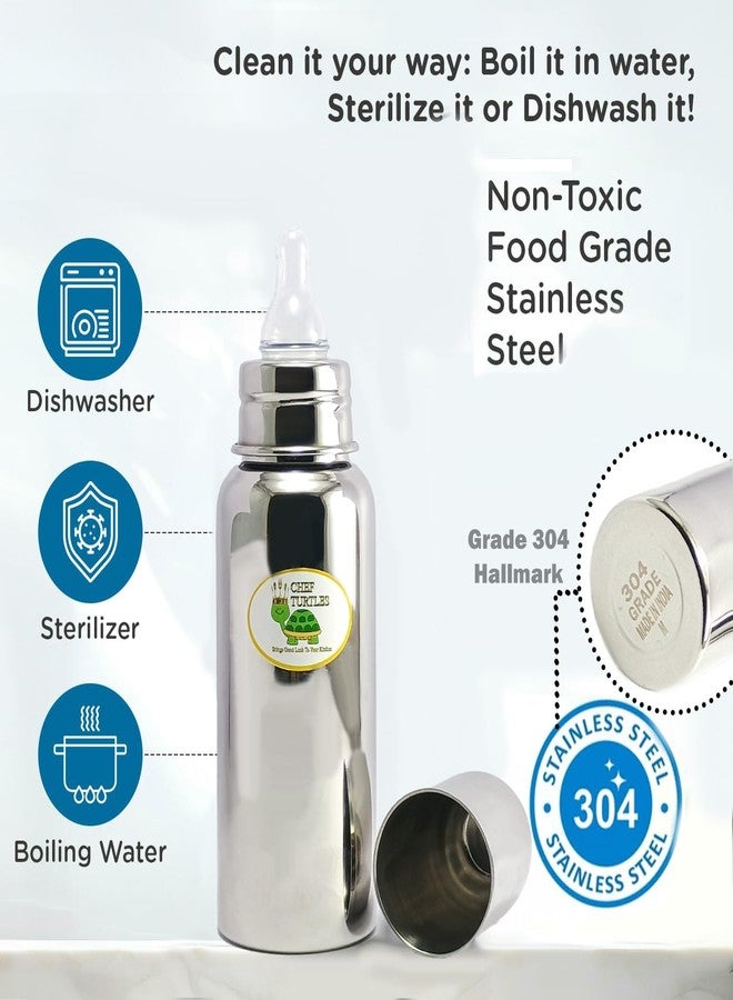 Chef Turtles® Stainless Steel Feeding Baby Bottle, BPA Free Anti Colic Slim Neck Steel Milk Feeding Bottle 304 Grade- (Medium 300ml) - Image 3