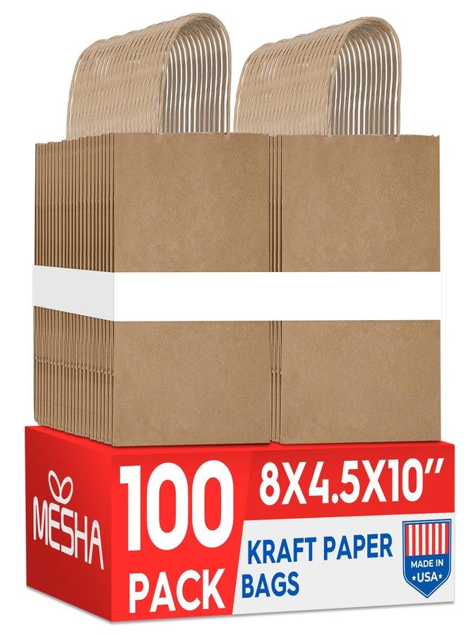 MESHA 100 Pack Brown Gift Bags 8x4.25x10.5 Inch Kraft Paper Bags with Handles Bulk Craft Bags Medium Size for Wending Birthday Party Favor Retail Merchandise Bags - Image 1
