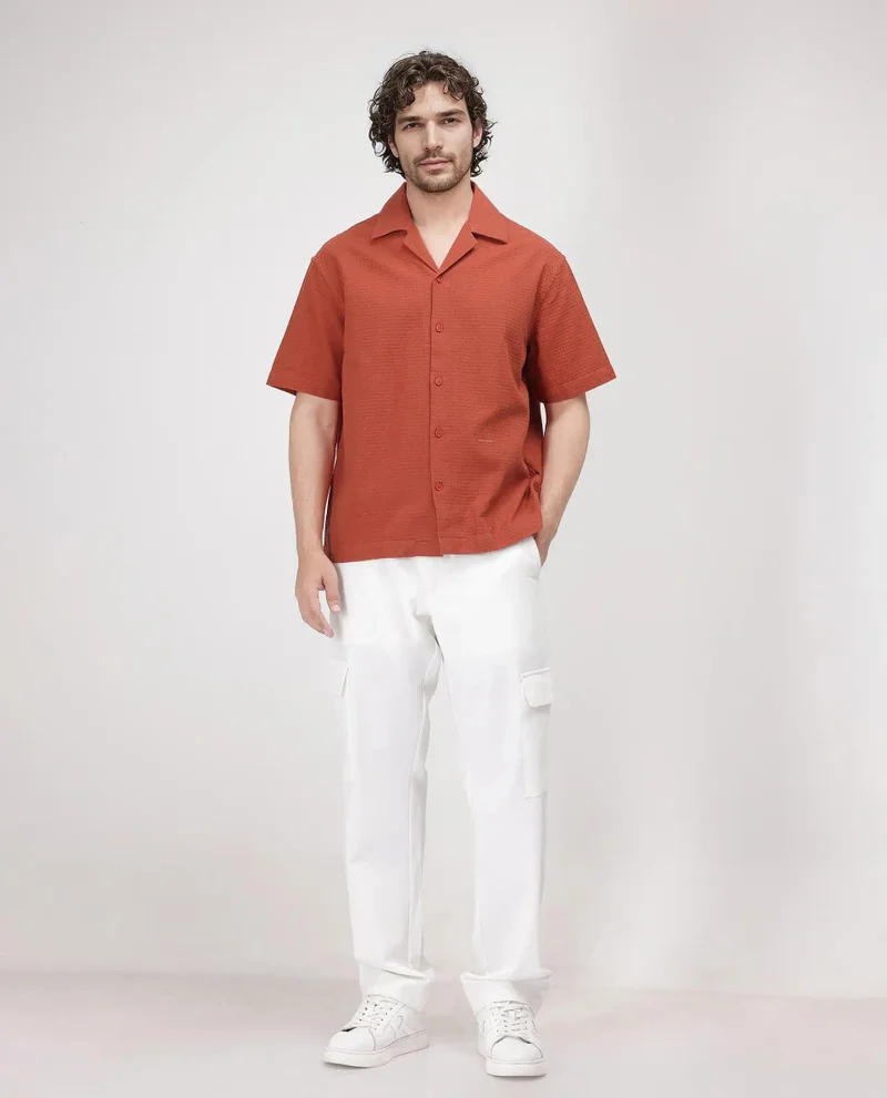 Rare Rabbit Men's Cuban Collar Boxy Fit Textured Shirt