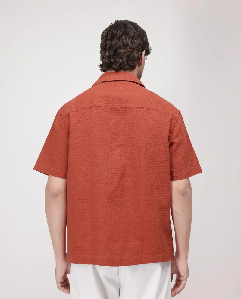 Rare Rabbit Men's Cuban Collar Boxy Fit Textured Shirt