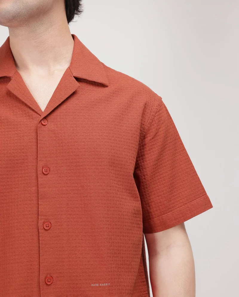 Rare Rabbit Men's Cuban Collar Boxy Fit Textured Shirt