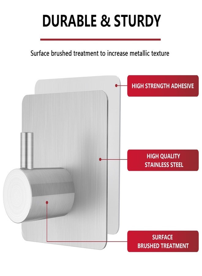 Z-TIISON Adhesive Towel Hook 8Pack, Modern Style Stainless Steel Wall Hooks Stick for Clothes, Hat, Towel Robe Hook Rack Wall Mount, Thicken Holder for Home Bathroom Kitchen, Brushed Silver - Image 3