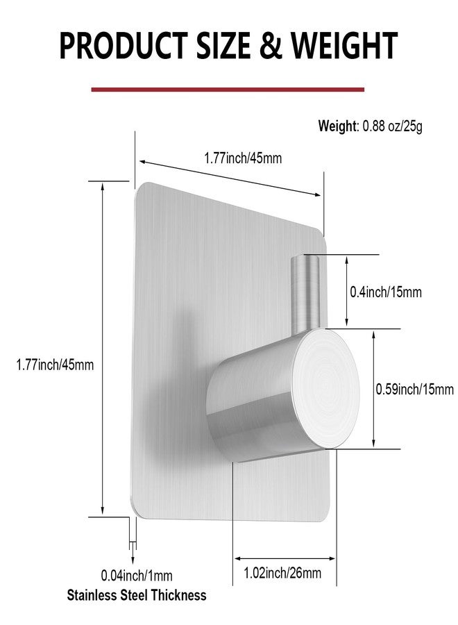 Z-TIISON Adhesive Towel Hook 8Pack, Modern Style Stainless Steel Wall Hooks Stick for Clothes, Hat, Towel Robe Hook Rack Wall Mount, Thicken Holder for Home Bathroom Kitchen, Brushed Silver - Image 2