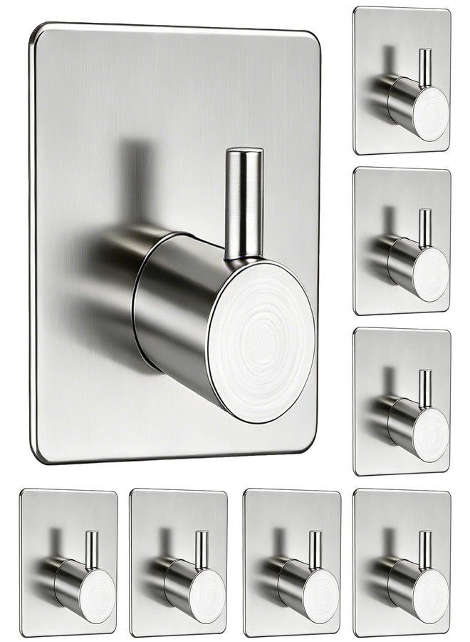 Z-TIISON Adhesive Towel Hook 8Pack, Modern Style Stainless Steel Wall Hooks Stick for Clothes, Hat, Towel Robe Hook Rack Wall Mount, Thicken Holder for Home Bathroom Kitchen, Brushed Silver - Image 1