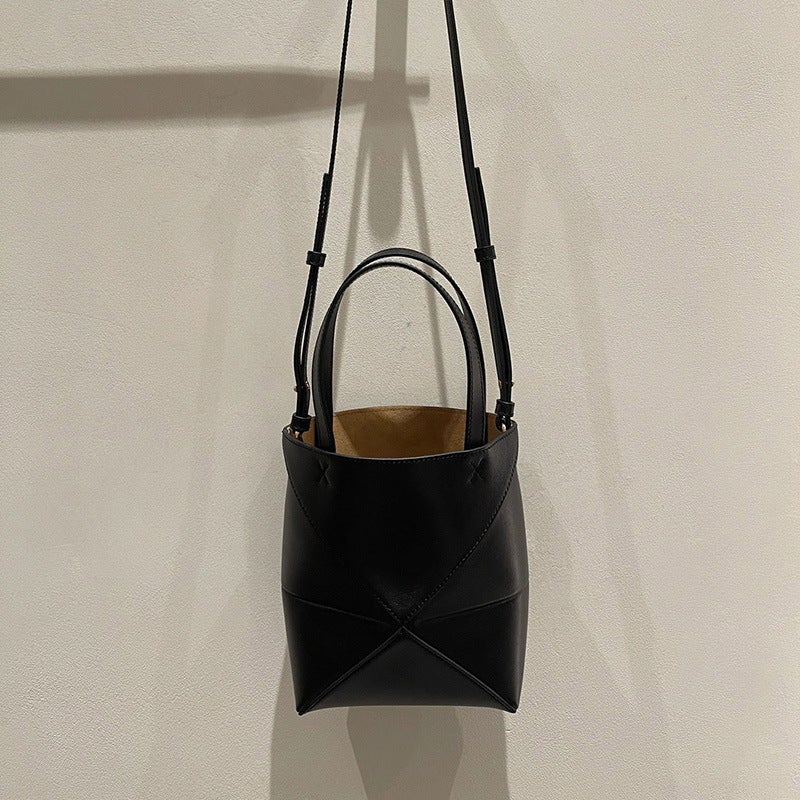 Cowhide Foldableing Deformation Geometric Bag Shoulder Crossbody Satchel Large Capacity Genuine Leather Tote Bag Bucket Bag - Image 3