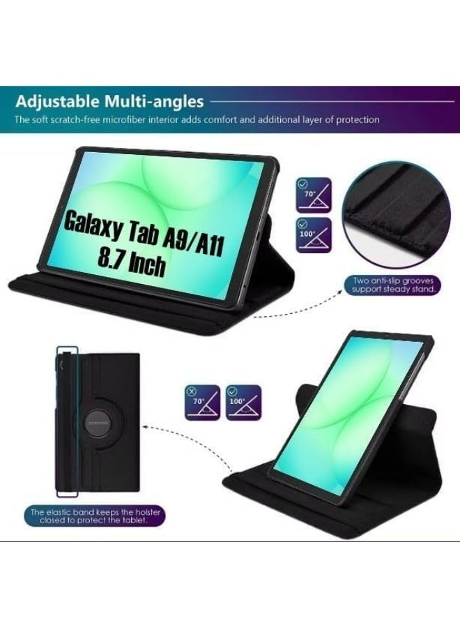 غطاء حماية لجهاز سامسونج جالاكسي تاب A9 مقاس 8.7 بوصة (SM-X110/X115/X117)، حامل ذكي قابل للدوران 360 درجة، غطاء جلدي قلاب مع زوايا عرض متعددة، خاصية التشغيل والإيقاف التلقائي (أسود) - Image 3