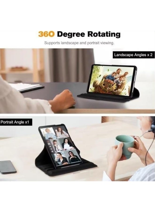غطاء حماية لجهاز سامسونج جالاكسي تاب A9 مقاس 8.7 بوصة (SM-X110/X115/X117)، حامل ذكي قابل للدوران 360 درجة، غطاء جلدي قلاب مع زوايا عرض متعددة، خاصية التشغيل والإيقاف التلقائي (أسود) - Image 2