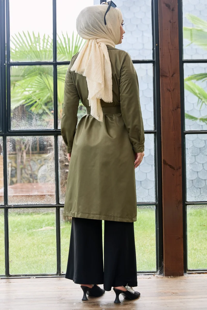 Tofisa Plain Shirt Collar Women's Khaki Trench Coat - 11012
