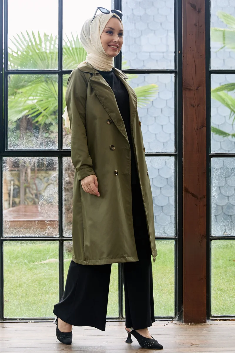 Tofisa Plain Shirt Collar Women's Khaki Trench Coat - 11012