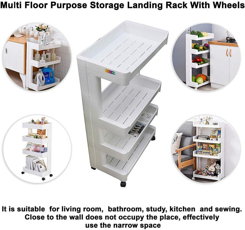 ALXIND Plastic Storage Organizer Shelf 4Tier Rack with Wheels White 100x12x495cm - Image 4