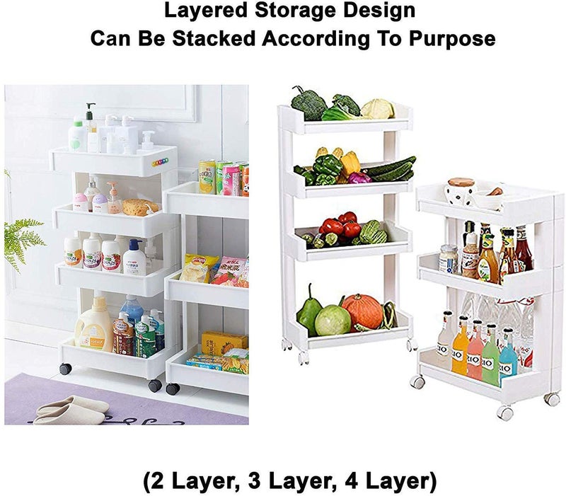 ALXIND Plastic Storage Organizer Shelf 4Tier Rack with Wheels White 100x12x495cm - Image 3