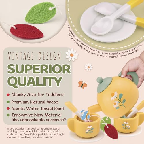Airlab Wooden Tea Sets for Little Girls Play Food Cake Toys Toddlers 35 Kitchen Accessories Pretend Play Princess Playset for 3 4 5 6 Year Old Girl Boy Party Birthday Gift - Image 5