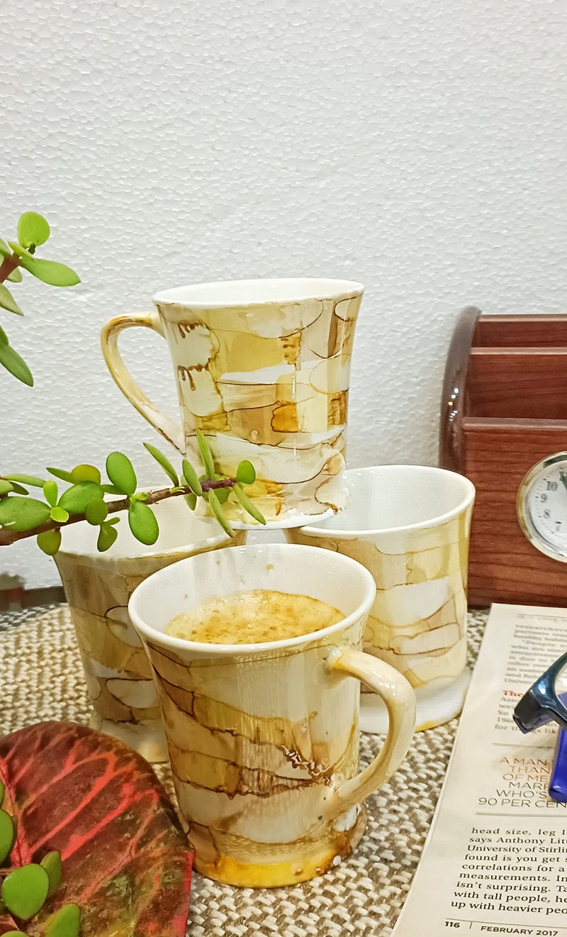 Caffeine Ceramic Handmade Yellow & Gold Glossy Tea Cup Set (Set of 6) - Image 3