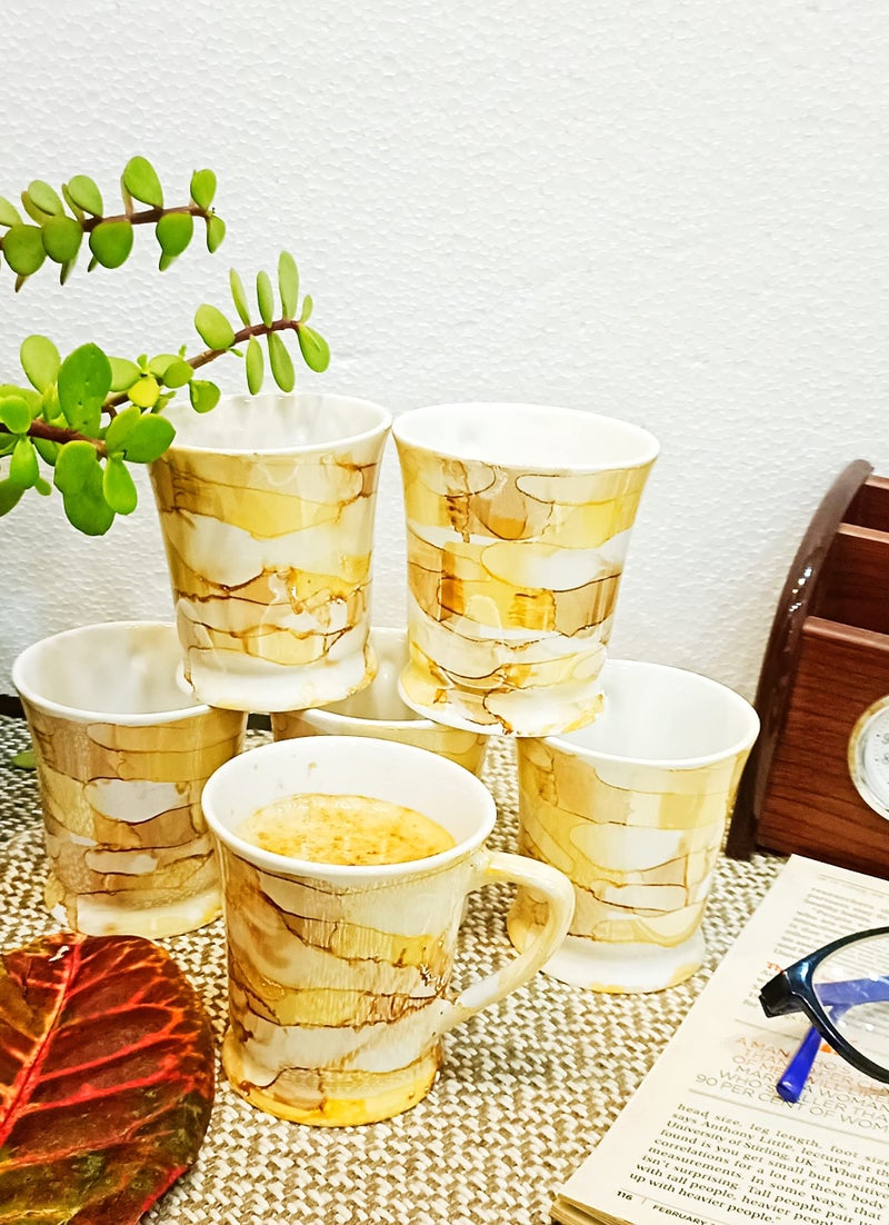 Caffeine Ceramic Handmade Yellow & Gold Glossy Tea Cup Set (Set of 6) - Image 1