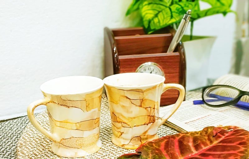 Caffeine Ceramic Handmade Yellow & Gold Glossy Tea Cup Set (Set of 6) - Image 4