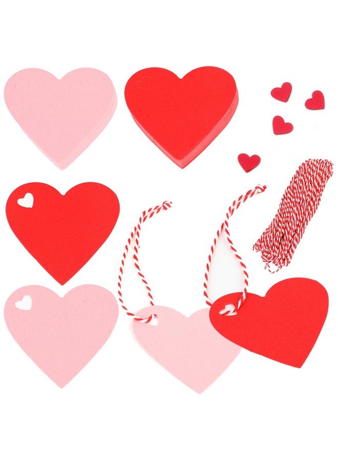 DERAYEE 100 Pcs Valentine Gift Tags With String Heart Shaped Kraft Paper Tags For Wedding Valentine'S Party Diy Wrapping (Red Pink)  - Image 1