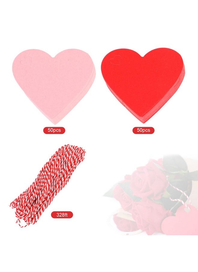 DERAYEE 100 Pcs Valentine Gift Tags With String Heart Shaped Kraft Paper Tags For Wedding Valentine'S Party Diy Wrapping (Red Pink)  - Image 3