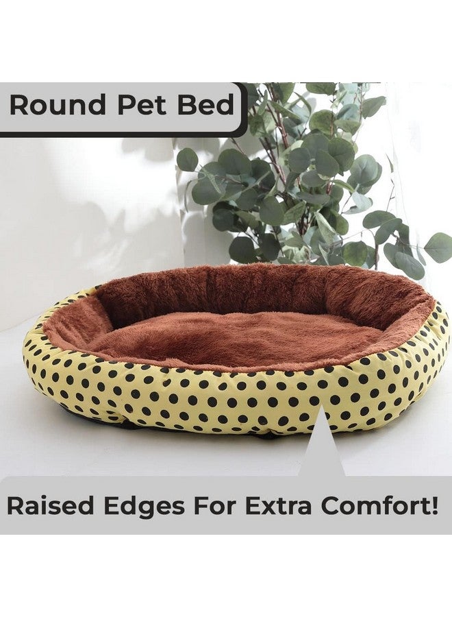 Kuber Industries Dog & Cat Bed|Soft Plush Top Pet Bed|Oxford Cloth Polyester Filling|Medium Washable Dog Bed|Circular Cat Bed With Rise-Edge Pillow|Qy039Yc-M|Yellow & Coffee - Image 3