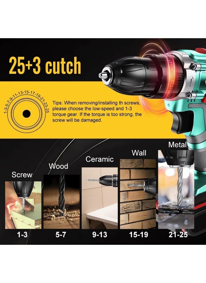 RUIXZSS Cordless Drill Set, 48V Electric Drill Set with Battery and Fast Charger, Electric Screwdriver Power Drill Drivers with 2 Variable Speed, 25+3 Torque Setting for DIY & Home  - Image 2